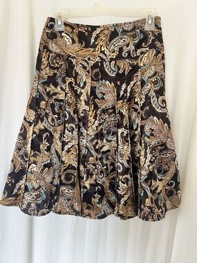 Worthington women’s brown paisley BoHo midi skirt Sz 4 western chic old money